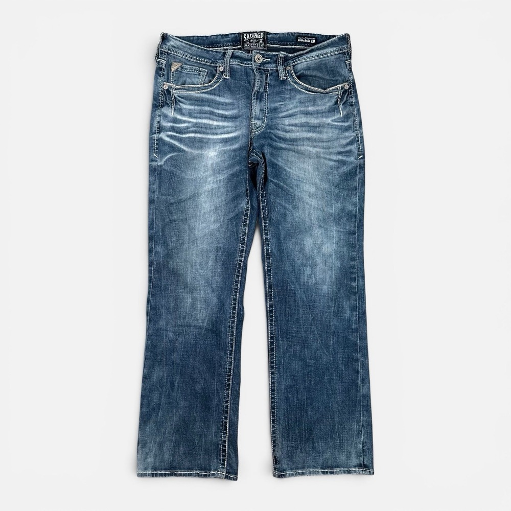 Salvage Supply Co 36x31* Mayhem Bootcut Jeans Blue Stretch Denim Thick Stitch